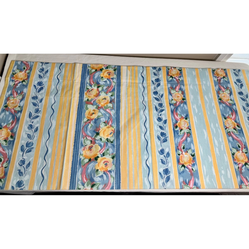Croscill Vintage Fiesta Floral‎ Stripe Valance Set 4 Blue Yellow French Country